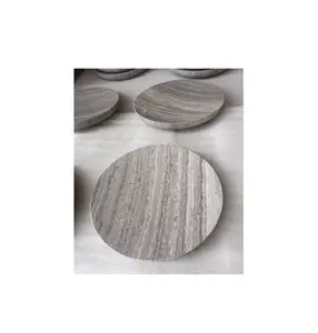 Piatto di marmo di vendita calda di alta qualità cena di forma rotonda che serve piatto di pietra grigia di marmo e prezzo economico di dimensione su misura