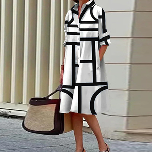 2025 autunno nuovo prodotto, alla moda ed elegante abito <span class=keywords><strong>Midi</strong></span> con collo a pois stampato a maniche lunghe - Product Image 1
