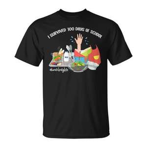 Camiseta I Survived 100 Days Of School Lunch Lady para adultos, unisex, cuello redondo, manga corta, regreso a la escuela, graduación, serigrafía - Product Image 1