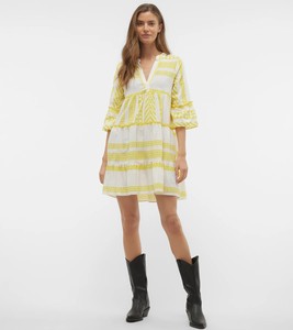 Vestido de tejido indio hecho a mano de primera calidad para mujer, elegante vestido túnica de manga acampanada para mujer, Vestido corto de verano de diseñador con cuello en V - Product Image 1