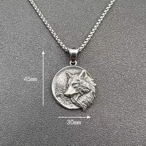 Casting Nordic Wolf Head <strong>Coin</strong> Animal Punk Pvd Stainless Steel Waterproof Pendant Fashion Jewelry Pendant <strong>Necklaces</strong> for Men - Product Image 6