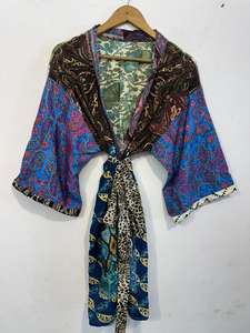 Comfortable <b>Hippie</b> Summer Wrap And Patchwork <b>Jacket</b> Boho Floral Printed Kimono Robe, <b>Hippie</b> Polyester Silk Kimono <b>Jacket</b> - Product Image 6