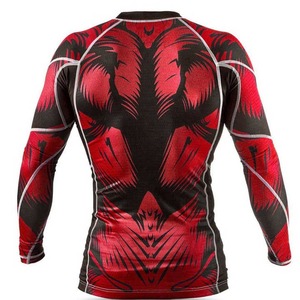 <b>Men</b> Full Sleeve Heat-Transfer Printed Spandex/Polyester Rash Guard Red Black Skull Print <b>Compression</b> Quick Dry Breathable Sport - Product Image 2