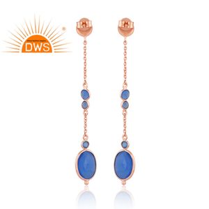 Best Quality Sterling Silver Rose Gold Plated Natural Blue Chalcedony Gemstone <b>Dangle</b> <b>Earring</b> Demi <b>Fine</b> Jewelry Manufacturer - Product Image 4