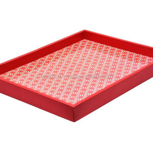 Belle finition laquée plateau de service imprimé plateaux pouf pour plateau de Table avec poignées pour salon cuisine décor à la maison - Product Image 1