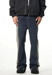 Modern <b>distressed</b> Men's Flared Pants Washed Slim Denim Pants Mid Waist Jeans Versatile Casual Straight Leg Button fashion - Product Image 4