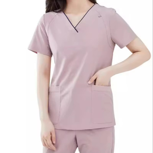 Short Sleeve Nurse <b>Scrub</b> Uniforms Hospital Medical <b>Scrubs</b> <b>Sets</b> with Stand Collar Made of Spandex - Product Image 1