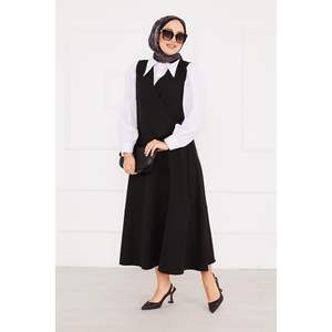 Black 2-Piece <b>Vest</b> Skirt Hijab Set Casual <b>Dresses</b> - Product Image 6