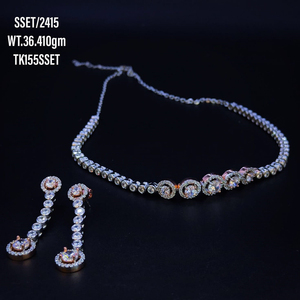 ชุดต่างหูสร้อยคอเงินสเตอร์ลิง925สไตล์โมเดิร์น18 "สายโซ่สีขาว CZ และชุบโรเดียมสีทองของขวัญคริสต์มาสงานแต่งงาน - Product Image 1