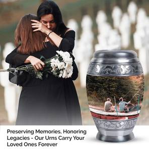 Padre e hijo pescando juntos urna decorativa para cenizas humanas urnas de Metal para adultos urnas personalizadas para mamá funeral papá - Product Image 4