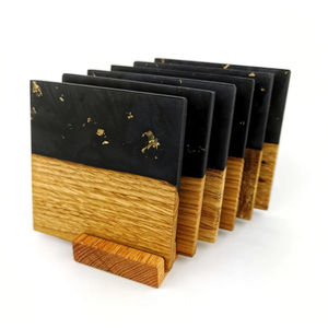 Juego de 4 Posavasos Cuadrados de Madera Dura Hechos a Mano con Nogal y Arce Rizado, Posavasos de Madera Natural para Decoración del Hogar, Protectores de Mesa - Product Image 5