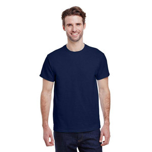 Nouveau T-shirt décontracté vierge à manches courtes uni en coton épais uni unisexe bleu marine - Product Image 1