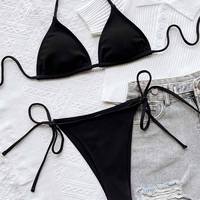 Set Bikini wanita terbaru warna hitam dua potong set olahraga pakaian pantai berenang setelan untuk pakaian pantai