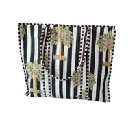 Sac fourre-tout léger et élégant en coton 100% imprimé à la main, motif floral palmier, écologique, idéal pour les voyages et le shopping, avec fermeture éclair