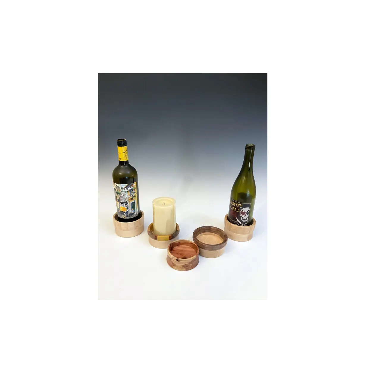 Freistehender Holz-Weinunterstützer Halter Zähler ausbalancierter einzelner Holz-Weinflaschenhalter in verschiedenen Größen