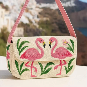 Bolso de mano multicolor con cuentas de cristal y asa, estilo casual, artesanía india hecha a mano, tipo baguette, de MS Handicraft - Product Image 1