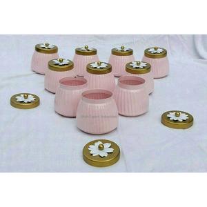 Pink Gold Dry Fruit Jar With Flower <b>Knob</b> Lid Kitchen Iron Nut Jars for Christmas Diwali Tabletop Decor Use for Food Storage - Product Image 3