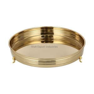 Trending Design Plateau de service en laiton plaqué or Forme ronde pour table Ramadan Fruits secs Dates Plateaux de service - Product Image 1