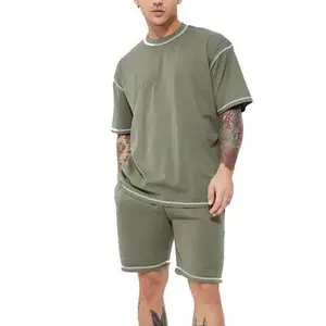 2024 nuevo conjunto de 2 piezas de verano para hombre, traje deportivo con bolsillos con cremallera, manga corta, camiseta y pantalones cortos de dos piezas, conjunto doble