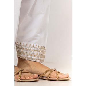 Shalwar de Seda Cruda Teñida de Blanco con Bordado TR-24-29, Decoración Elegante con Bordado - Product Image 3
