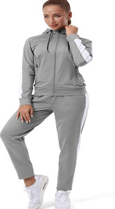 Women's 2-in-1 Autumn Solid Pattern Athletic Tracksuit Set Breathable <b>Velour</b> Zip-up Front <b>Hoodie</b> Striped Sweatpants Logo - Product Image 6