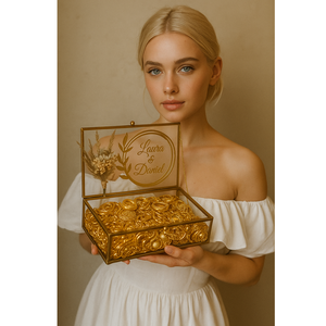 Caja organizadora de vidrio dorado de lujo con patrón cuadrado sofisticado para almacenar chocolates y joyas - Product Image 3