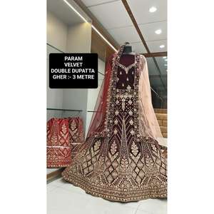 La mejor calidad de terciopelo Lehenga Choli Heavy Zari Work Ladies Girls Party Wear Lehenga Choli con Dupatta a juego a la venta - Product Image 5