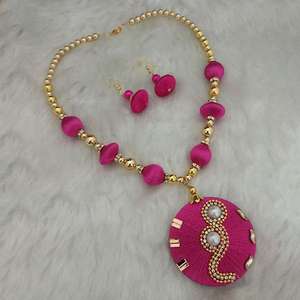 Jeweljunk Fine Jewelry Sets Gold Plated <b>Pink</b> Thread <b>Necklace</b> with Austrian Stone 1110618D - Product Image 1