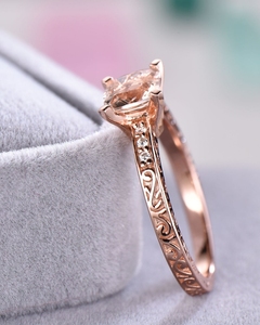 100% naturel rose Morganite 14kt or massif luxe nouveau Design or massif bijoux fins bagues avec bague en diamants véritables - Product Image 3