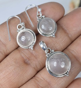 Natural Pink Rose Quartz 925 Sterling Silver Gemstone Available <b>Pendant</b> Earring Set Jewelry January <b>Birthstone</b> Gift for Her - Product Image 2