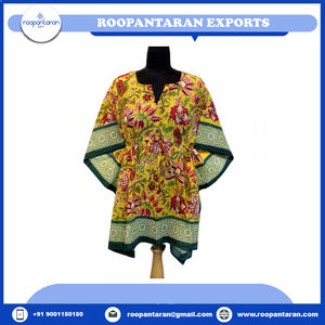 El mejor precio para el más nuevo Vestido de playa Kaftan de tendencia 100% algodón bloque de mano estampado silueta recta ODM tamaño más tamaño Natural - Product Image 6