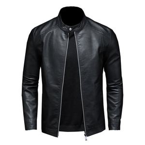 Chaqueta de Cuero para Hombre, Estilo Primavera-Otoño, Cuello Alto, Ajustada, de Cuero PU, Chaqueta de Motociclista, Abrigo Informal de Moda - Product Image 4