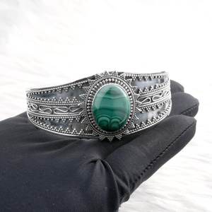 925 Sterling Silver Boho Green Malachite Bangle Wedding Gift for Her Gemstone <b>Kada</b> Bangle Fashionable Sterling Silver Bangle - Product Image 4