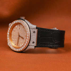 Hip Hop Luxury Fashion <b>Men's</b> Stainless Steel Leather Band Analog Glass Dial <b>Mechanical</b> <b>Watch</b> with Moissanite Diamonds Unisex - Product Image 3