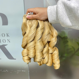 Extensions de cheveux humains vierges vietnamiens de qualité supérieure, double trame, bouclés et rebondissants, couleur blonde - Product Image 2