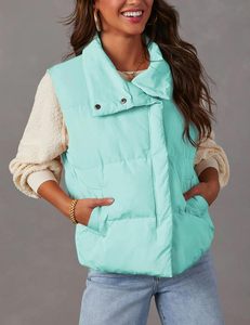 Vestes pour hommes sans manches unies de haute qualité col montant léger fermeture éclair gilet bouffant Polyester matelassé unisexe gilets bouffants - Product Image 2