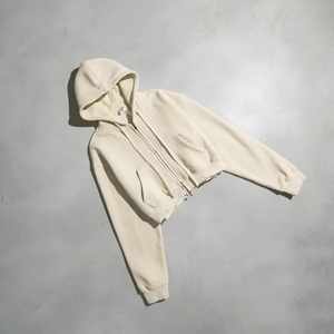 เสื้อมีฮู้ดสำหรับผู้หญิงผ้าฝ้ายเฮฟวี่เวทซักได้แบบมีซิปเปิดไหล่สไตล์วินเทจ - Product Image 3