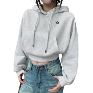 Sudaderas Cortas para Mujer, de Algodón y Felpa, Corte Holgado, Manga Larga, con Cordón, Ropa Urbana, Fabricación al por Mayor OEM ODM - Product Image 1