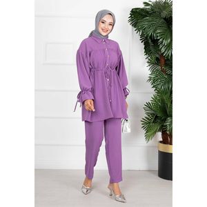 Ensemble de hijab 2 pièces princesse Aerobin lilas motif de tissu costume décoré - Product Image 3