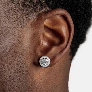 Luxury Round Halo Stud <b>Earrings</b> <b>for</b> <b>Men</b> and Women <b>Silver</b> Tone Iced Out Diamond Style Hip Hop Fashion Jewelry - Product Image 1