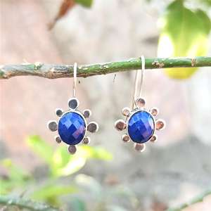 Nouvelle Arrivée 925 Sterling Silver Natural Gemstone Boucles D'oreilles Or Lapis Boucles D'oreilles Fleur Motif Fine Dangle Cadeau De Fête De Mariage - Product Image 3