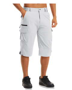 กางเกงขาสั้นออกกำลังกายสำหรับผู้ชายกางเกงคาปรีแห้งเร็วมี7กระเป๋า3/4กระเป๋ามีซิปกางเกงกีฬาเดินป่าผ้ายืด Ripstop และแห้งเร็ว - Product Image 1