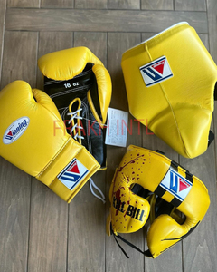 Fabrication en usine de qualité supérieure 100% cuir de vachette véritable imprimé UV jaune ensemble de boxe gagnant ensemble de boxe gagnant personnalisé - Product Image 4