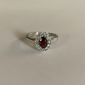 925 Sterling Silver Shah Gems Romantic <b>Adjustable</b> <b>Ring</b> for Women Natural Garnet White Topaz Inlay Setting Rhodium for Engagement - Product Image 1