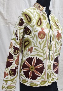 Women's Floral Suzani Embroidery Button Eco-Friendly Quilted <b>Jacket</b> <b>Short</b> Regular Autumn Winter Finished Canvas Woven Cotton - Product Image 5