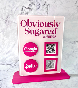 Pink <b>Acrylic</b> QR Code Business Social Media Sign <b>Stand</b> with Wooden Base Modern Elegant <b>Display</b> Holder for Home Office Desk Decor - Product Image 2