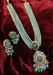 Ensemble de collier Polki de créateur plaqué or mat avec boucles d'oreilles bijoux de mariée pour mariage et fête - Product Image 2