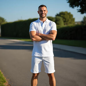 Polo de golf décontracté en coton uni à manches courtes pour hommes T-shirt à col rabattu de haute qualité pour hommes - Product Image 2