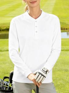 <b>Women's</b> Cotton <b>Henley</b> T-<b>Shirts</b> Long Sleeves Button Front Solid Colors-Casual Street Style Golf Fashion Plus Size Autumn - Product Image 2