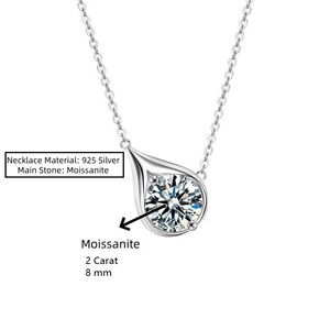 Pendentif en argent sterling 925 avec chaîne à maillons, forme goutte, tendance, pour mariage et fiançailles, serti de moissanite taille brillant 8 mm, 2 carats, D VVS1 - Product Image 6
